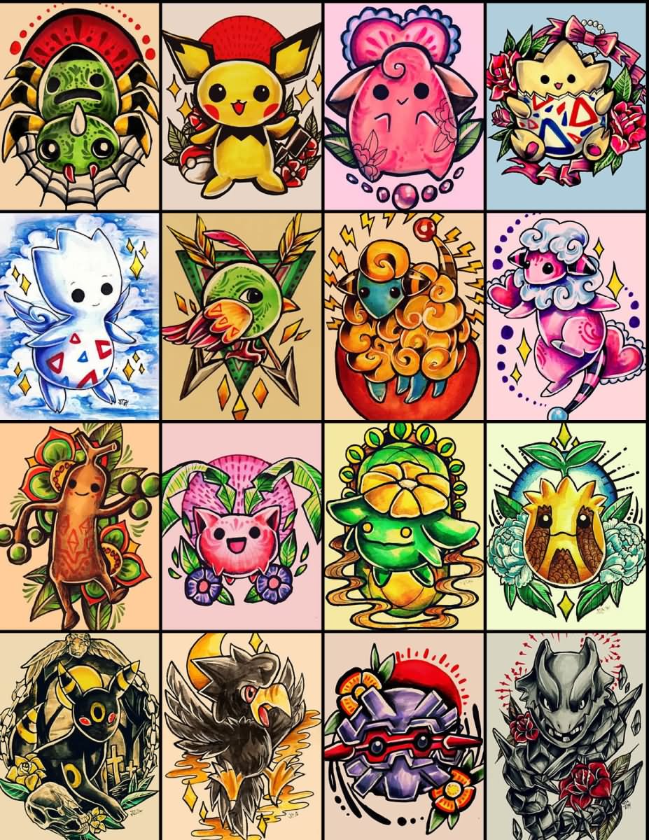 Cute Colorful Pokemon Tattoo Designs