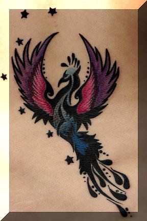 Cute Girly Phoenix With Stars Tattoo Design