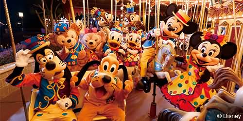 Disney Characters Enjoying Rides At The Disneyland Hong Kong
