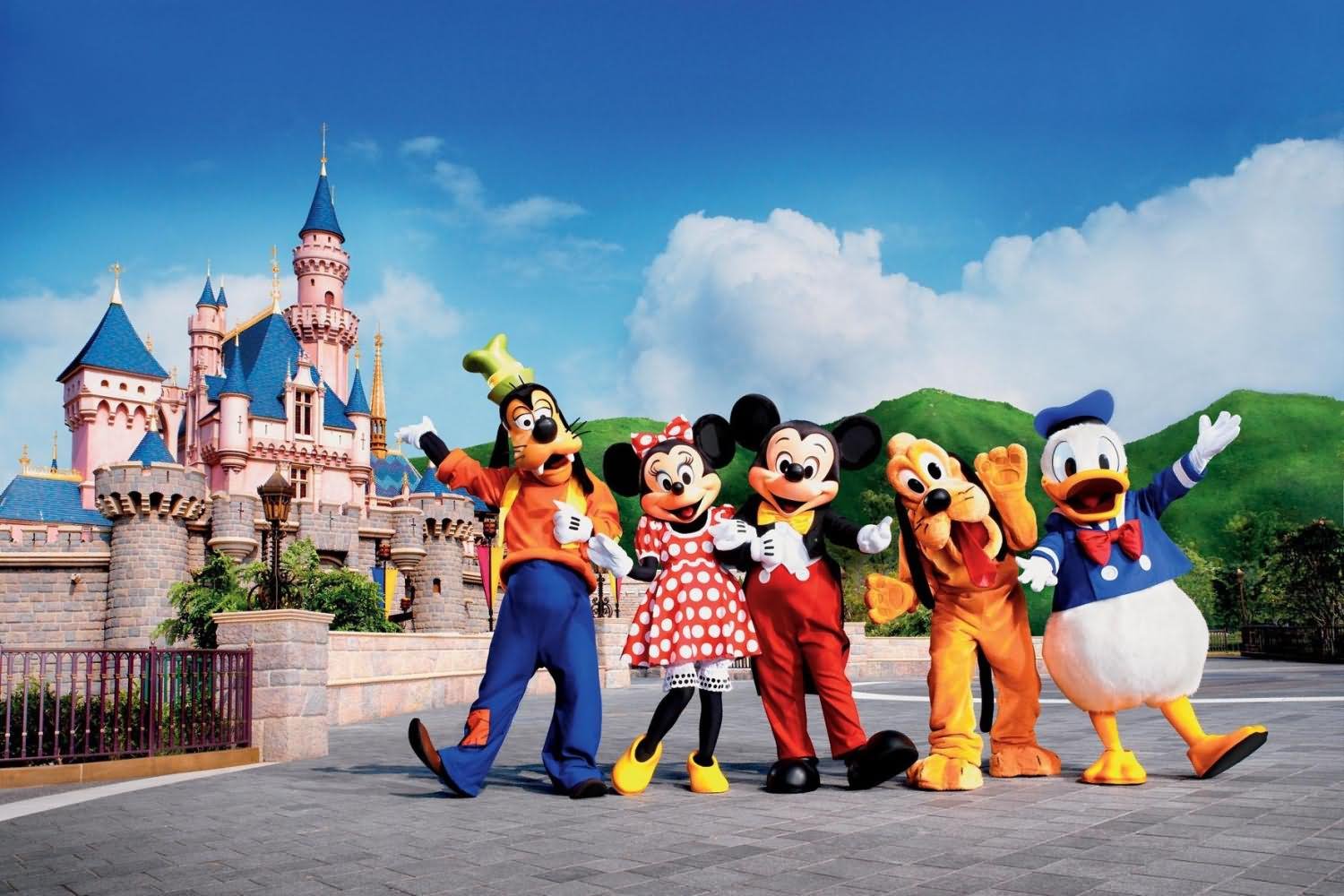 Disneyland Characters In Front Of Hong Kong Disneyland