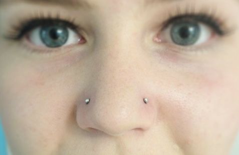 Double Nose Piercing With Studs