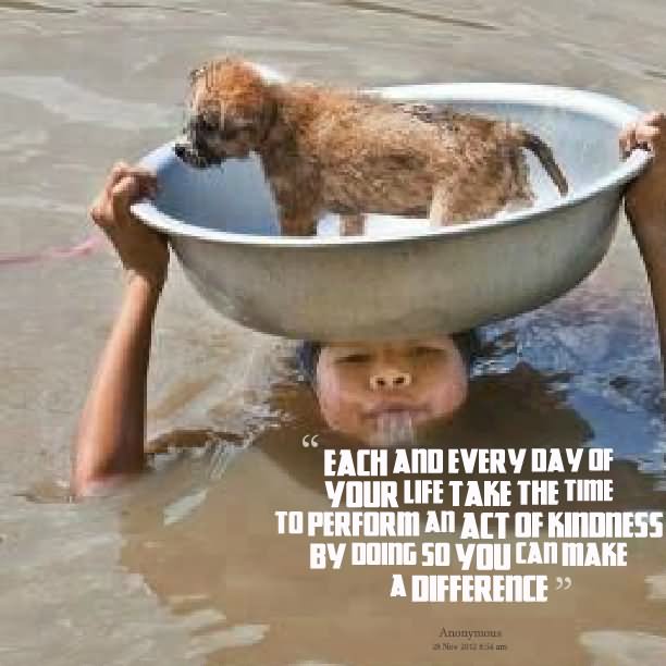 Each and every day of your life take the time to perform an act of kindness by doing so you can make a difference.