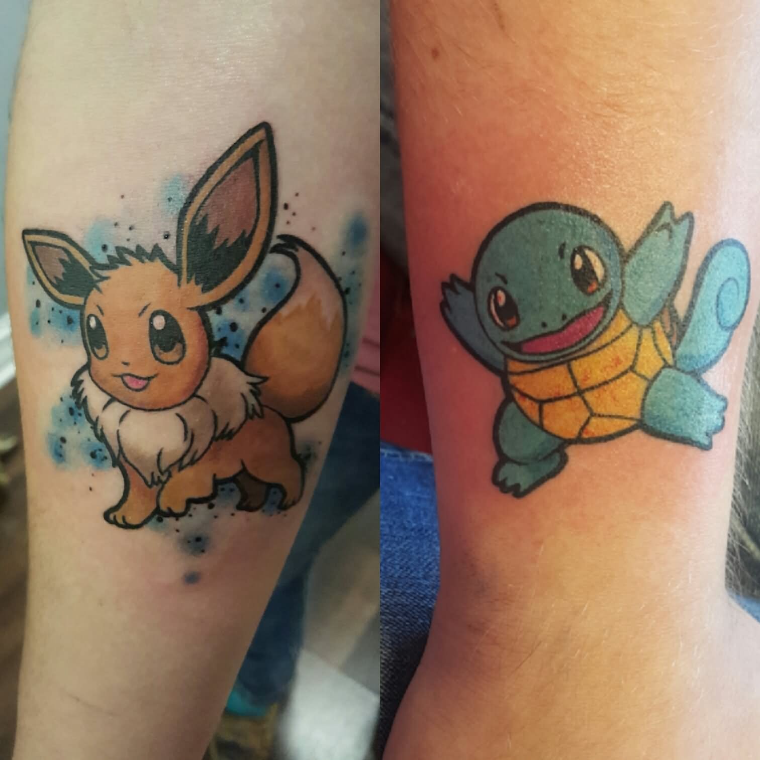 Eevee And Squirtle Pokemon Tattoo Design