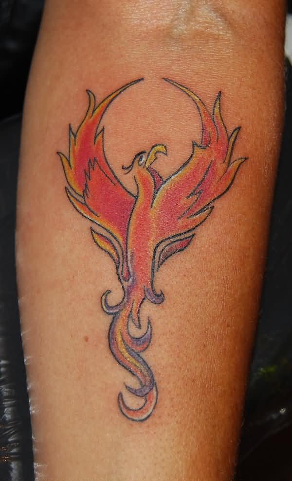 Flaming Phoenix Tattoo On Forearm By HotWheeler