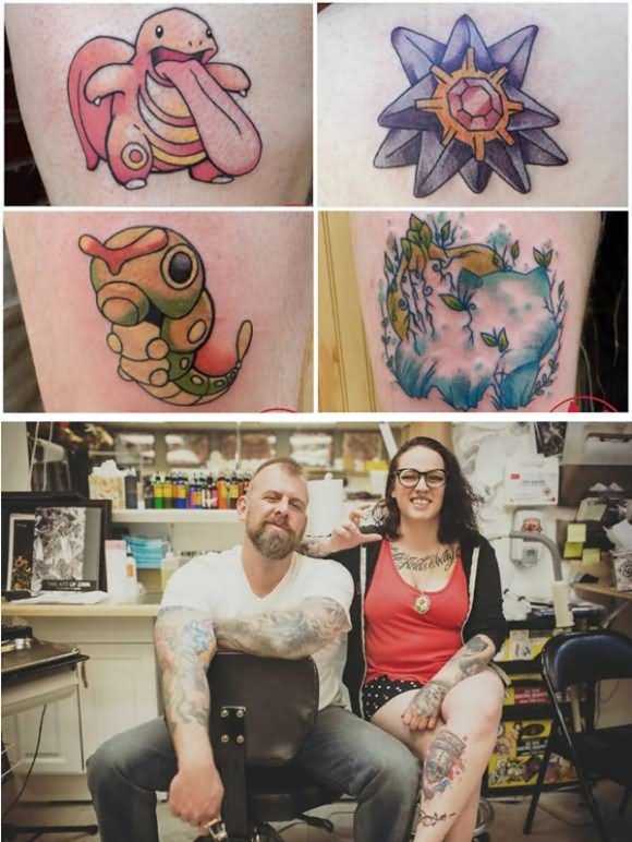 Four Legendary Pokemons Tattoo Design For Sleeve