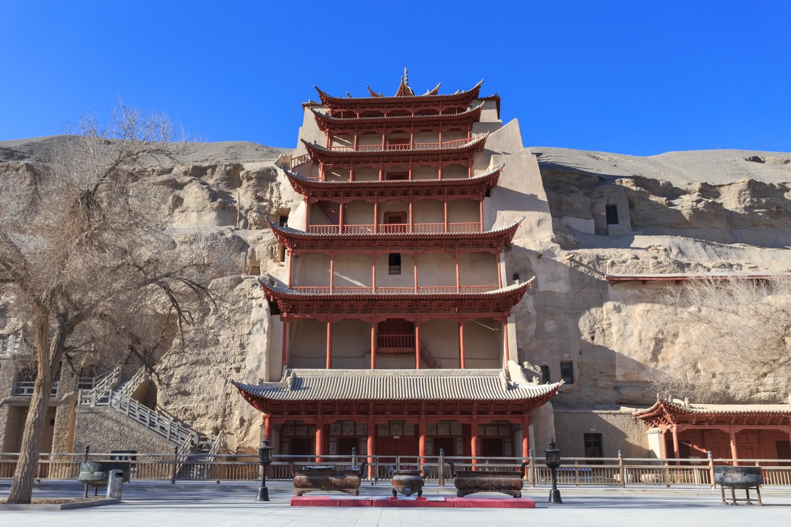 Front Picture Of The Mogao Caves In China
