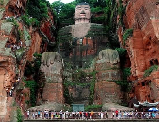 Front View Of Giant Buddha Statue In Leshan, China
