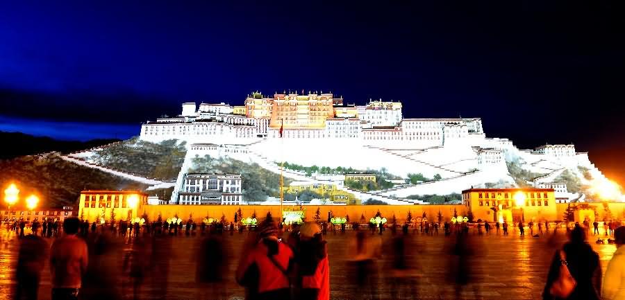 Front View Of The Potala Palace At Night