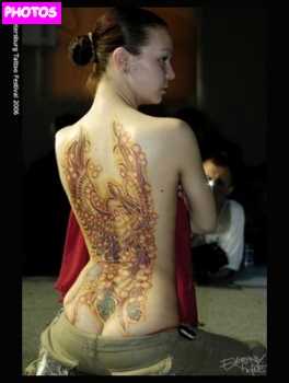 Girly Phoenix Tattoo On Girl Full Back