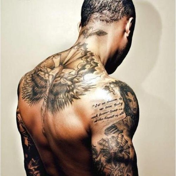 Grey Ink Angel Tattoo On Right Shoulder