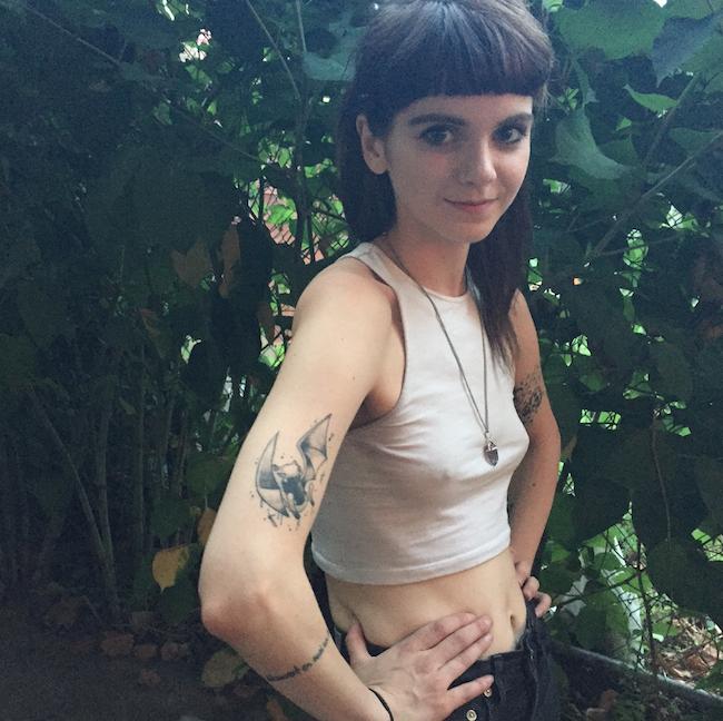 Grey Ink Golbat Pokemon Tattoo On Girl Right Half Sleeve