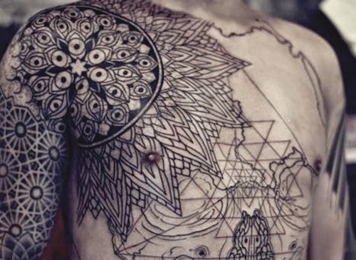 Grey Ink Mandala Flower Tattoo On Front Shoulder