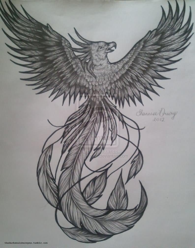 Grey Ink Phoenix Tattoo Design By NightsQueen