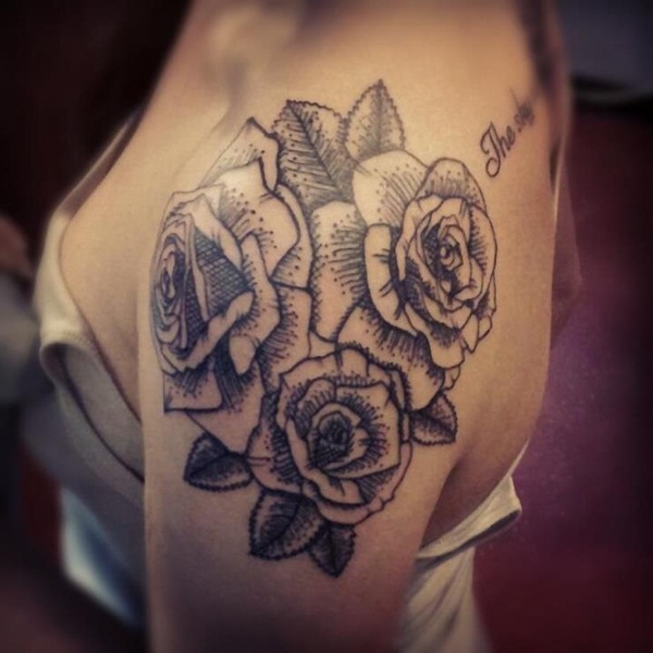 Grey Rose Flowers Shoulder Tattoo