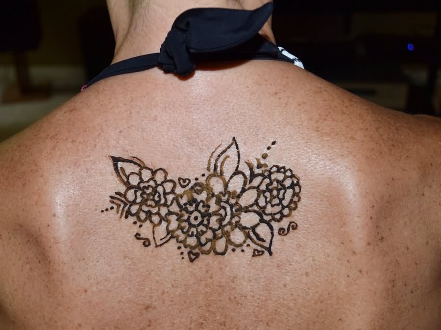 Henna Flowers Tattoo On Upper Back By Yobanda