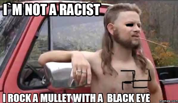 I Am Not A Racist I Rock A Mullet With A Black Eye Funny Meme Photo