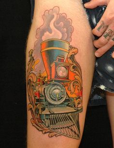 Impressive Train Engine Tattoo Design By Russ Abbott