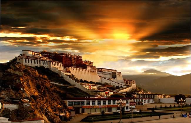 Incredible Sunset View Of The Potala Palace In Tibet, China