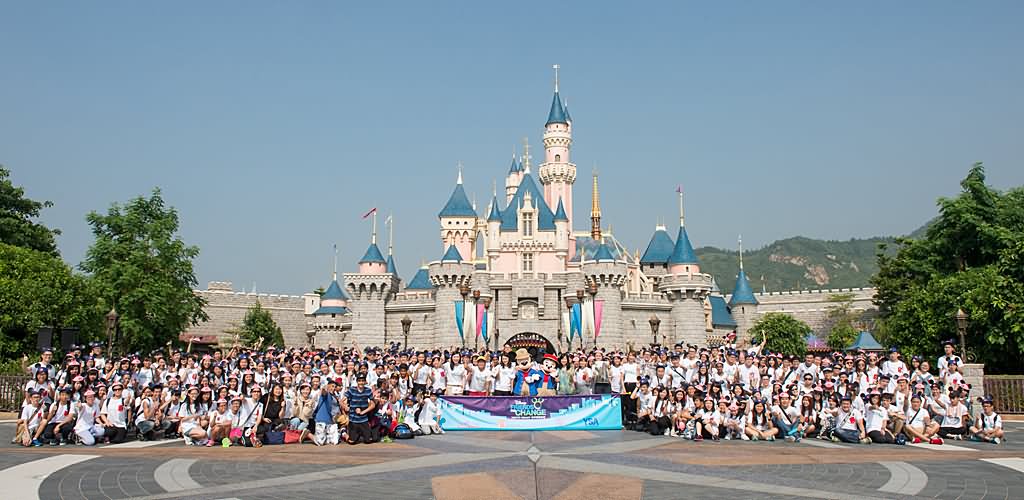 Large Number Of People In Front Of Disneyland Hong Kong, China