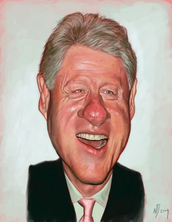 Laughing Bill Clinton With Caricatures Face Funny Picture
