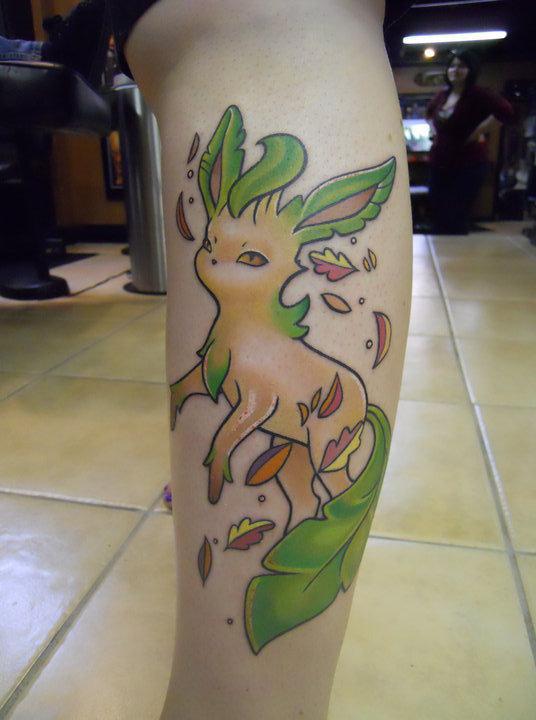 Legendary Leafeon Pokemon Tattoo Design For Leg By Whitney Lenox