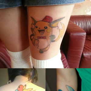 Legendary Pikachu Pokemon Tattoo Design For Thigh