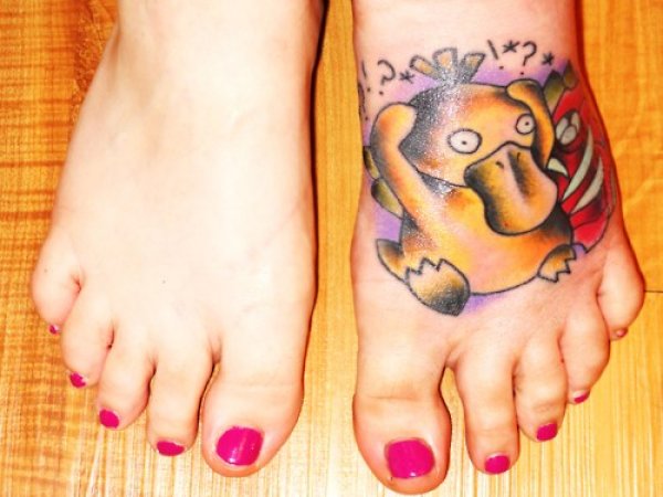 Legendary Psyduck Pokemon Tattoo On Girl Foot