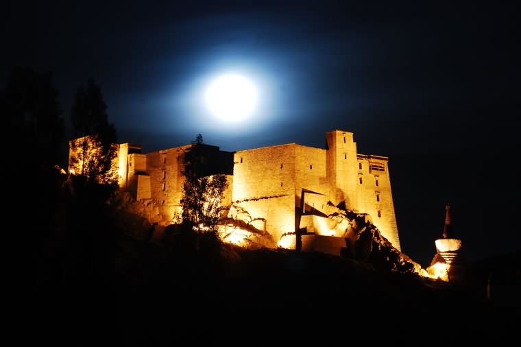 Leh Palace At Night With Full Moon