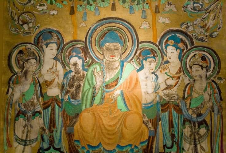 Lord Buddha And Bodhisttva Painting At The Mogao Caves