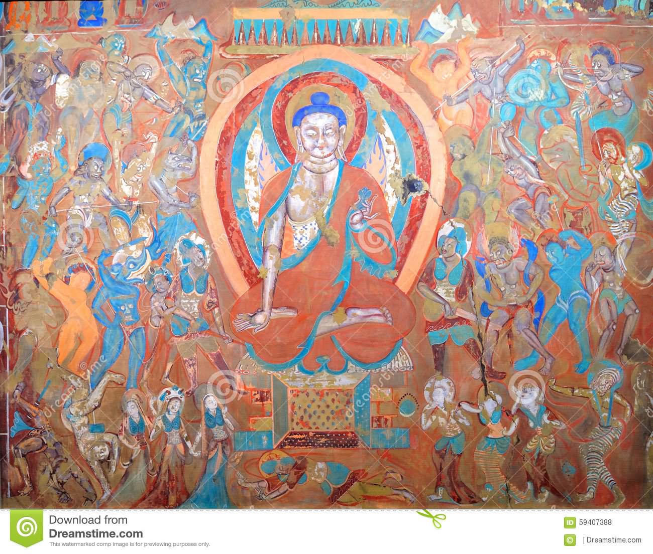 Lord Buddha And Large Number Of Bodhisttva Beautiful Painting At The Mogao Caves