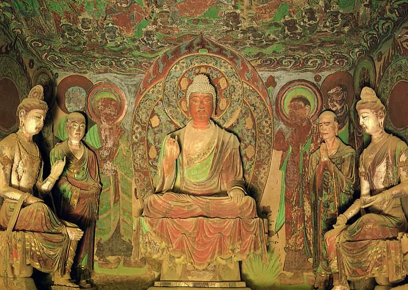 Lord Buddha Sculpture Inside The Mogao Caves, Dunhuang, China