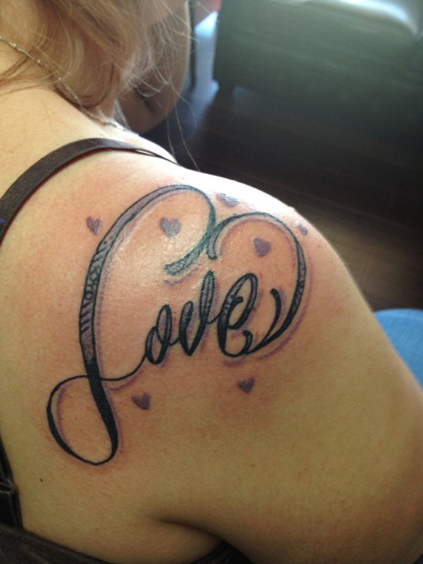 Love Heart Tattoo On Right Back Shoulder