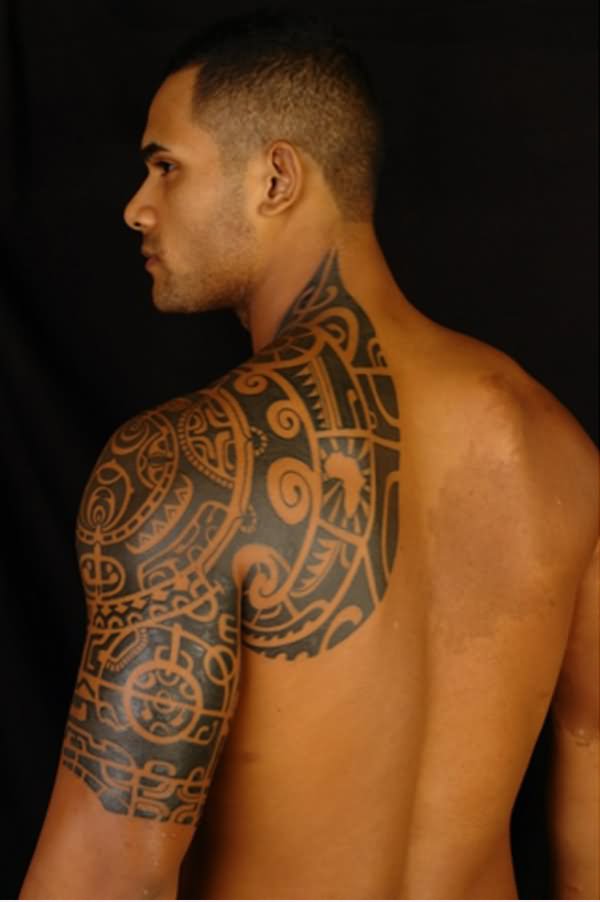 Maori Tattoo On Left Shoulder For Men