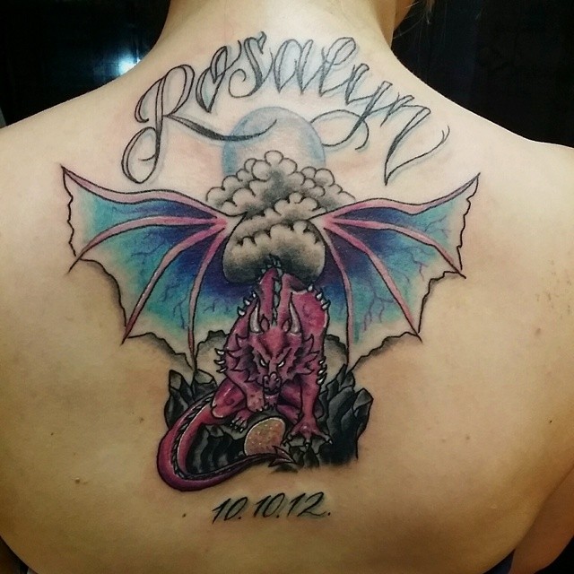 Memorial Cool Dragon Tattoo On Upper Back