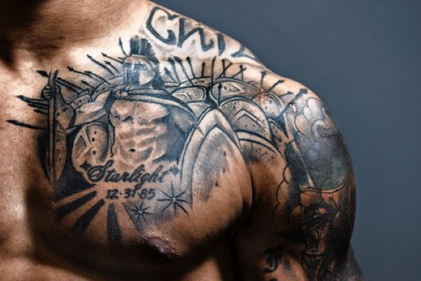 Memorial Satan Tattoo On Front Shoulder