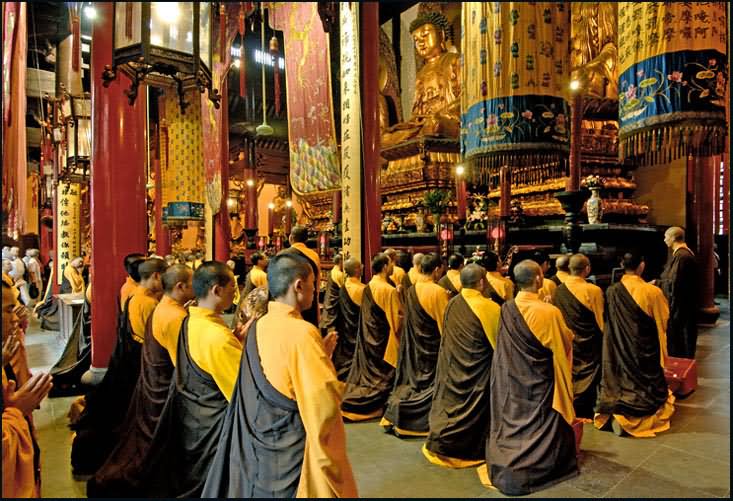 Monks Inside The Jade Buddha Temple, Shanghai