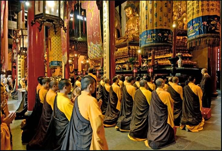 Monks Praying Inside The Jade Buddha Temple, Shanghai