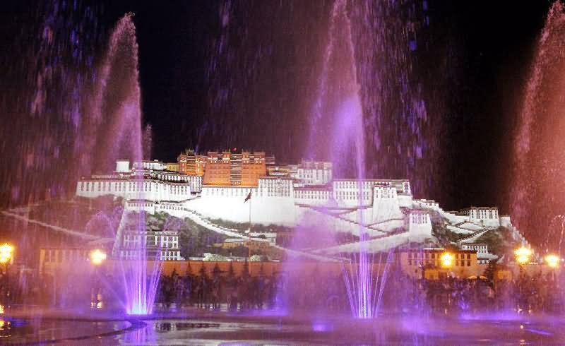 Music Fountain And Night Scenes At The Potala Palace, Tibet