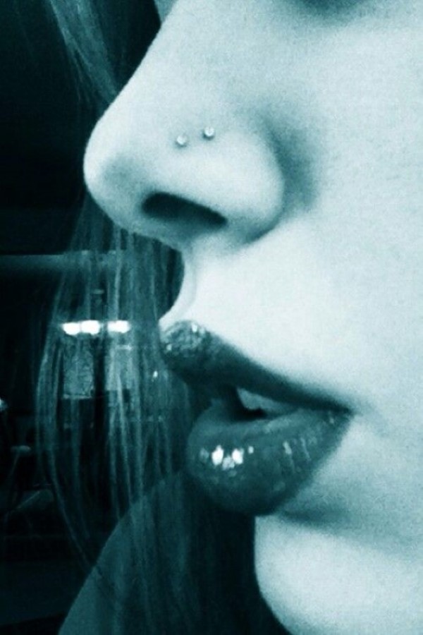 Nice Double Nose Piercing Picture For Girls