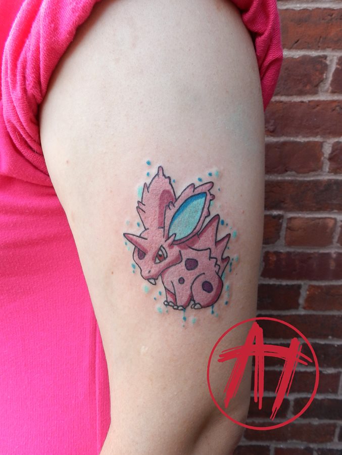 Nidorino Pokemon Tattoo On Half Sleeve