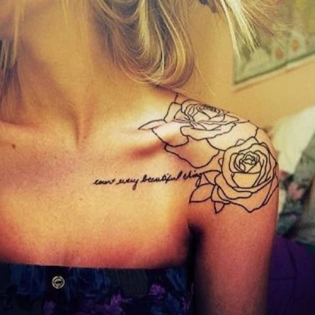 Outline Flower Tattoo On Shoulder For Girls