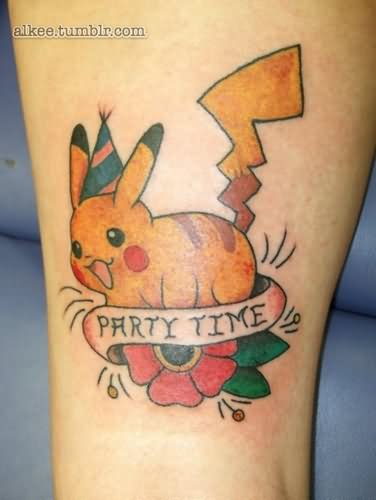 Pikachu Pokemon With Banner Tattoo Design