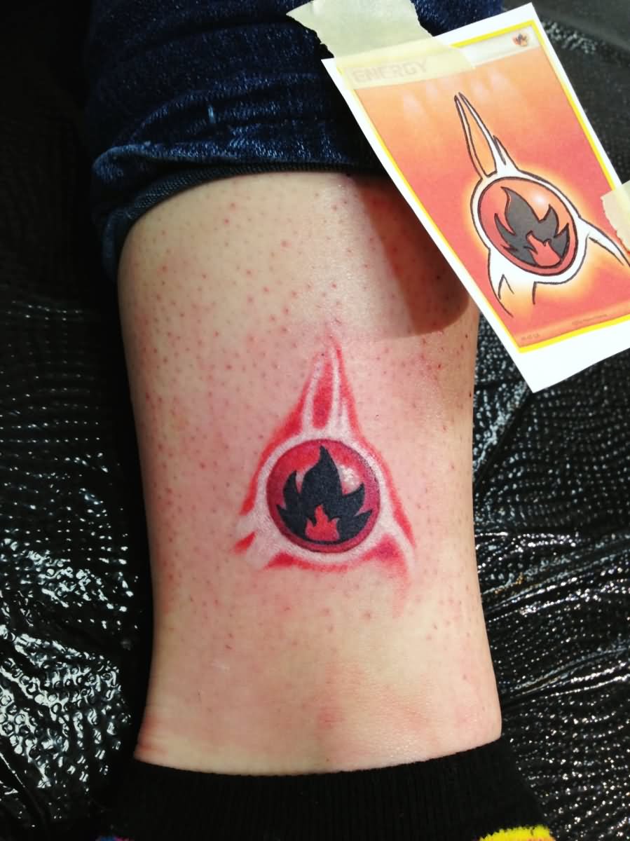Pokemon Fire Symbol Tattoo Design For Leg
