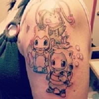 Pokemons Tattoo On Girl Left Half Sleeve