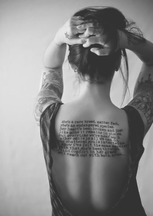 Quote Tattoo On Girl Upper Back