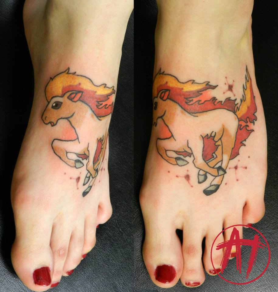 Rapidash Pokemon Tattoo On Girl Foot