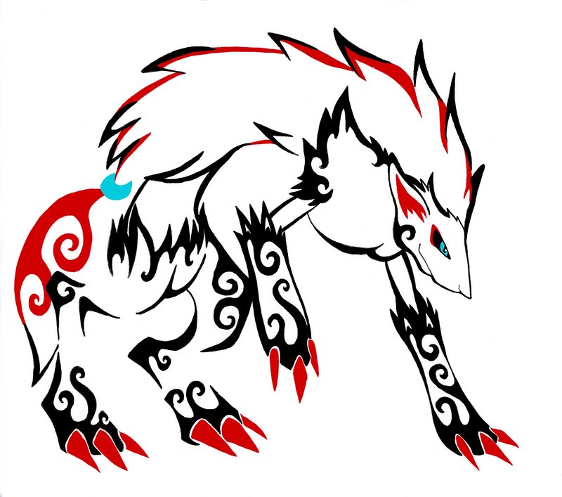 Red And Black Tribal Zoroark Pokemon Tattoo Stencil By KJDSTJME