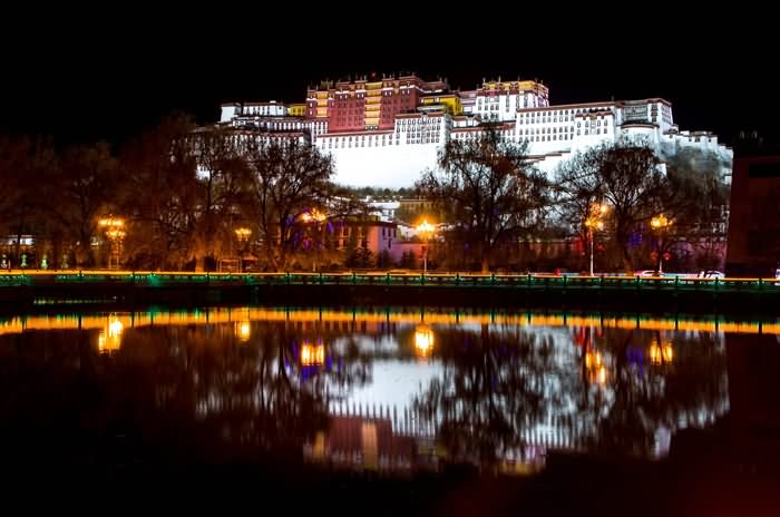 Reflection Of Potala Palace At Night