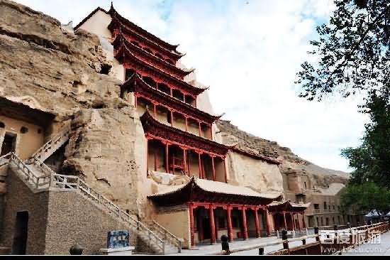 Side View Of The Entrance Of Mogao Caves