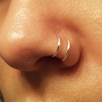 Silver Hoop Rings Double Nose Piercing Picture
